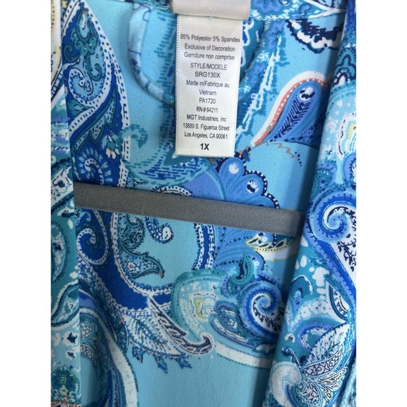 In Bloom By Jonquil Short Robe Womens Size 1X Aqua Blue Paisley Belted - Picture 5 of 8